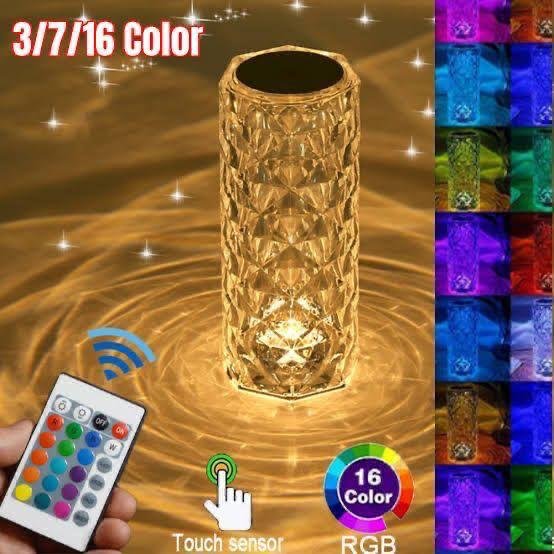 16 Colors Diamond Rose Crystal Touch Lamp Bedside Acrylic Usb Rechargeable Table Lamp