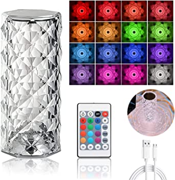 16 Colors Diamond Rose Crystal Touch Lamp Bedside Acrylic Usb Rechargeable Table Lamp