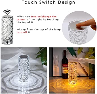 16 Colors Diamond Rose Crystal Touch Lamp Bedside Acrylic Usb Rechargeable Table Lamp